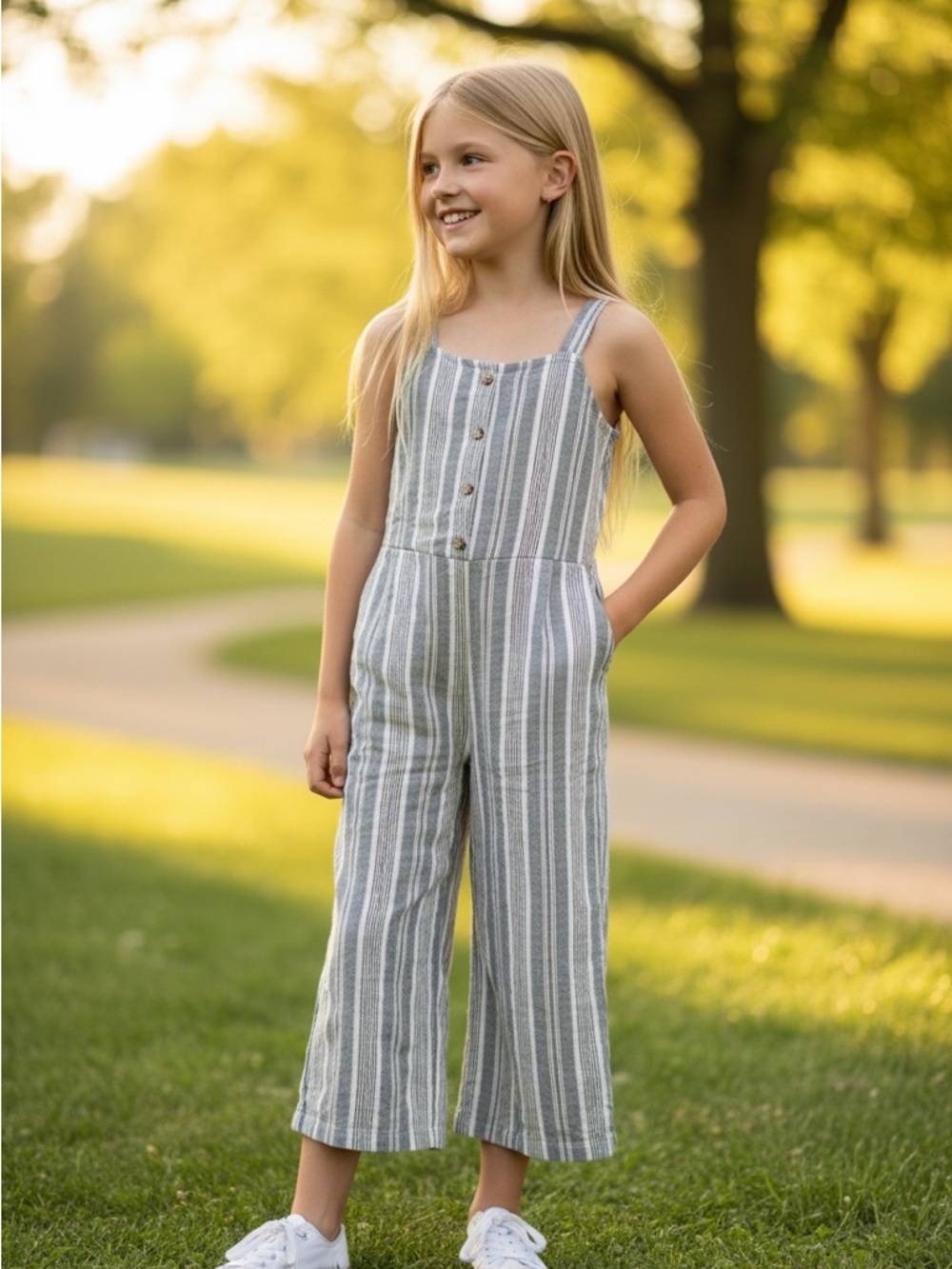 OshKosh B'gosh Gray & White Striped Girls' Cropped Jumper